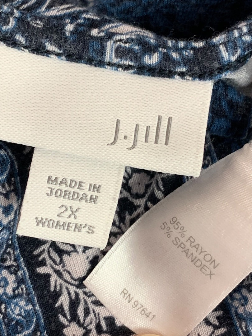 2X J.Jill Blue Tshirt Dress Short Sleeve Retro Print Soft Lightweight
