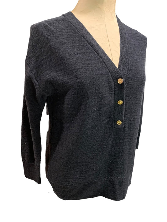 XS Loft Womens Navy Blue V-Neck  Sweater Goldtone Buttons