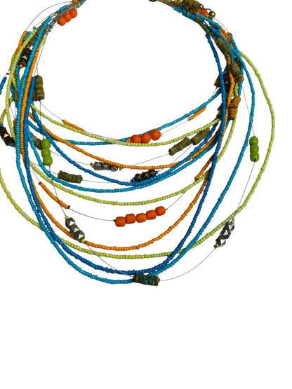Chicos Boho Multistrand Seed Bead Multicolor Necklace 18-22"