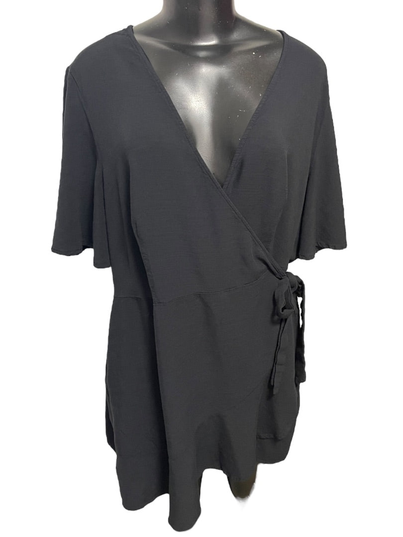 Size 1X Ava & Viv Short Sleeve Shorts Romper with Side Tie Black