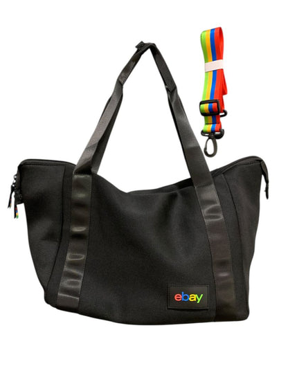 Ebay Branded Black Neoprene Tote Travel Bag 22 x 14x 7  Bag Rainbow Strap New
