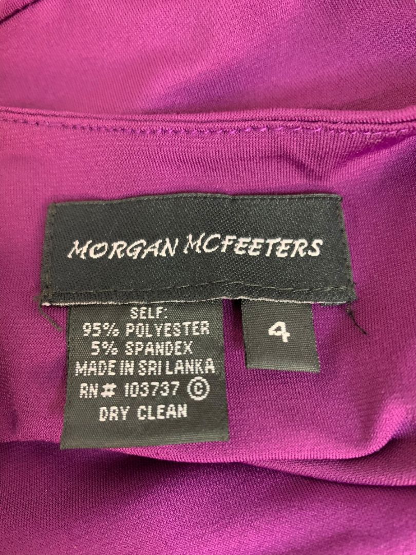 Size 4 Morgan McFeeters Purple V-Neck Dress Sleeveless Belted