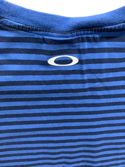 Large Oakley Tshirt Mens Blue Stripes Logo Custom Fit Short Sleeve
