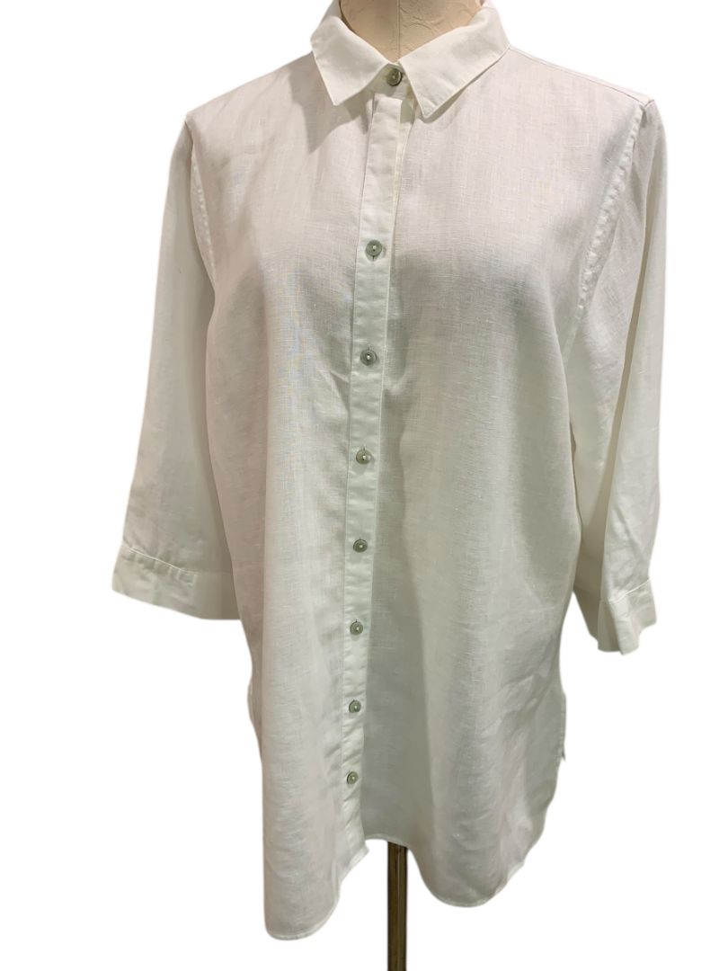 Size XL Chicos Womens Linen Tunic Button Up Blouse Shirt White