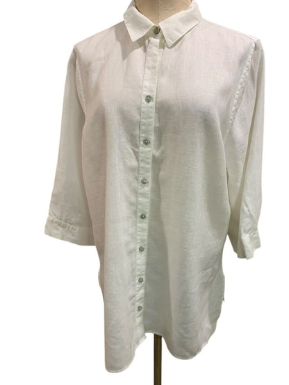 Size XL Chicos Womens Linen Tunic Button Up Blouse Shirt White