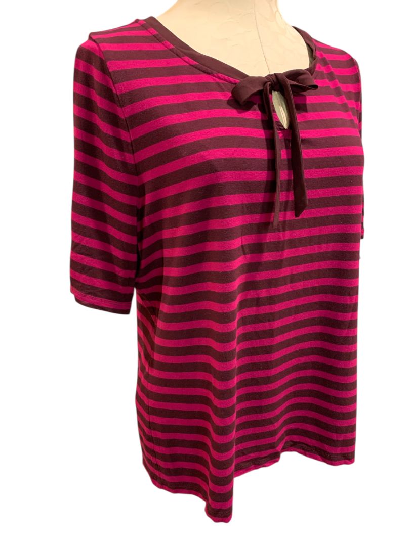 Size XL Talbots Womens Striped Raspberry Tie Neck Shirt