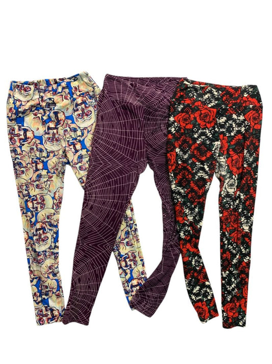 One Size LulaRoe Womens Leggings 3 Pair Assorted Skull Rose Spiderweb