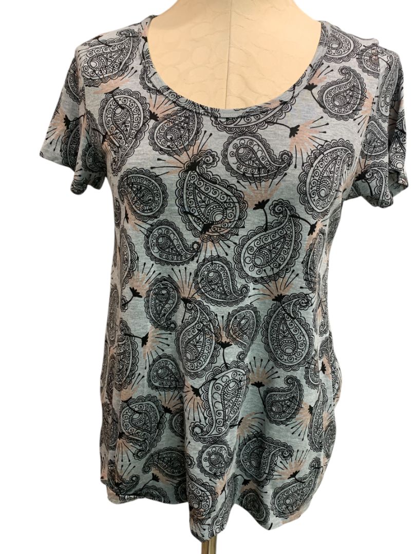 Size XS LulaRoe Womens Paisley Gray Tshirt Scoop Neck Hi Lo