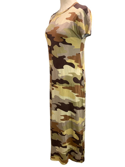 Size XS LulaRoe Maria Tshirt Maxi Dress Camo Print Brown