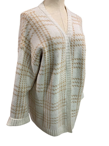 Size 3X Pink Rose Womens Cardigan Sweater Ivory Tan Houndstooth Plaid
