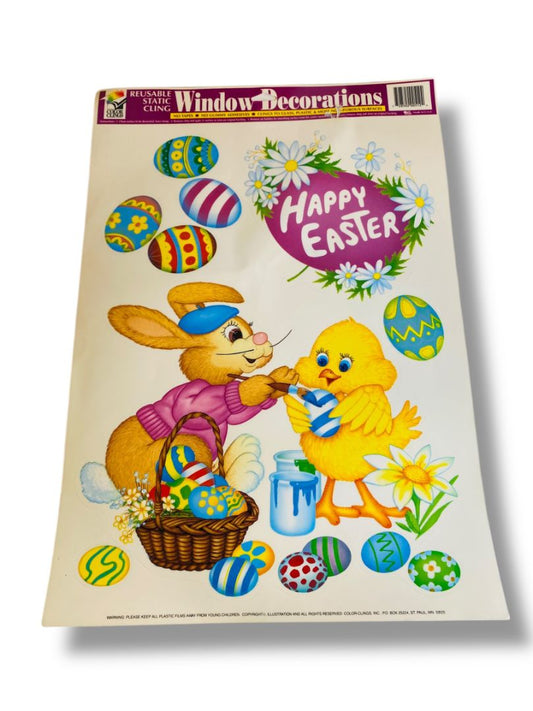 Vintage Color Clings Easter Window Decorations Bunny Chick Eggs