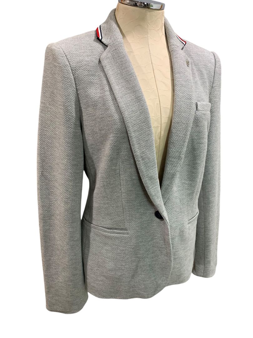 Size 10 Tommy Hilfiger Womens Gray Knit Blazer Elbow Patches