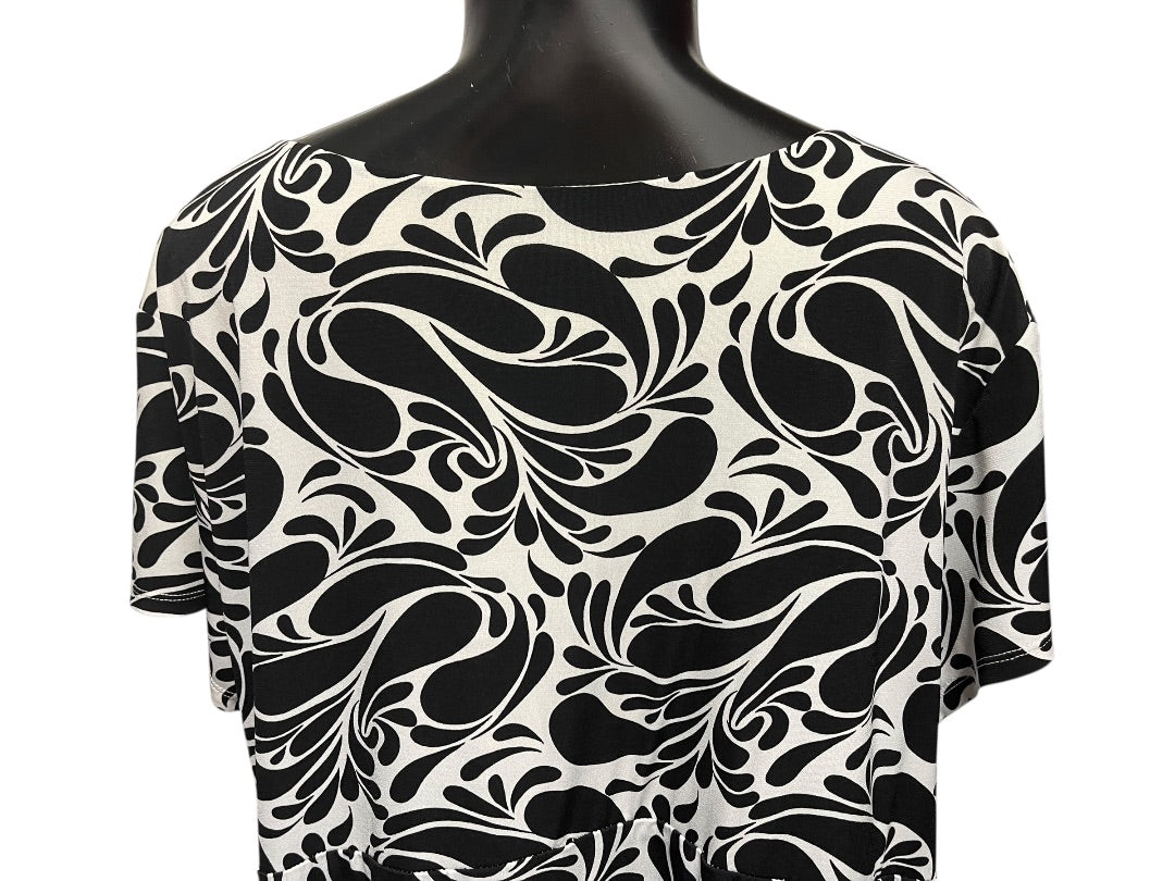 28W Merona Shore Sleeve Top Lined Long Dress Black & White