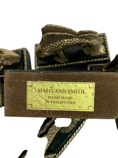 Set of 4 Maitland-Smith Handmade Placecard Name Holders Fish Marble Brass