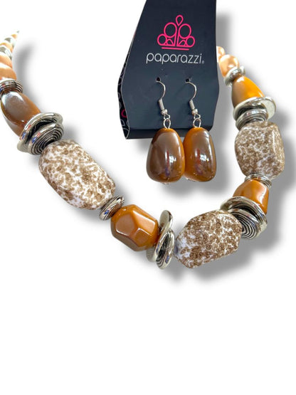 New Paparazzi In Good Glaze 20" Necklace and 1.75" Drop Pierced Earring Set