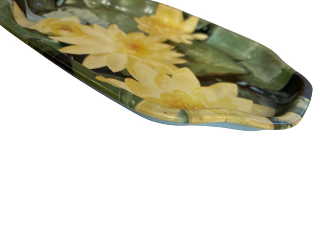 Vintage Elite Trinket Bar Tray Made in England Yellow Water Lily 7.5" x 6"