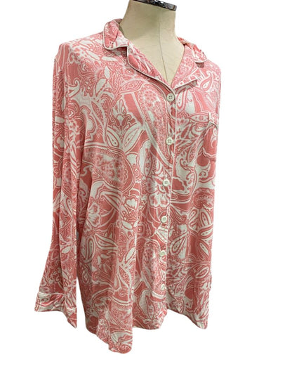 Size XL Soma Pink PJ Top Shirt Button Up Pink White Womens