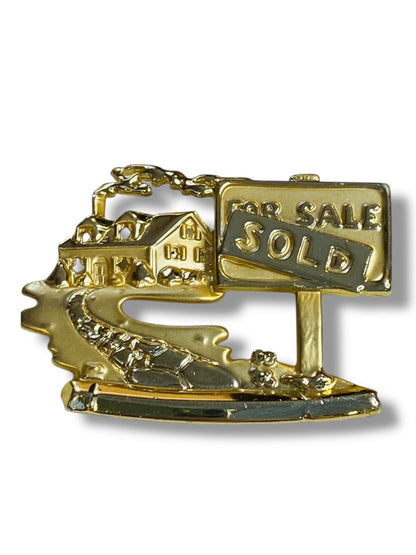 Vintage Goldtone House Sold For Sale Brooch Pin Realtor 2.25"