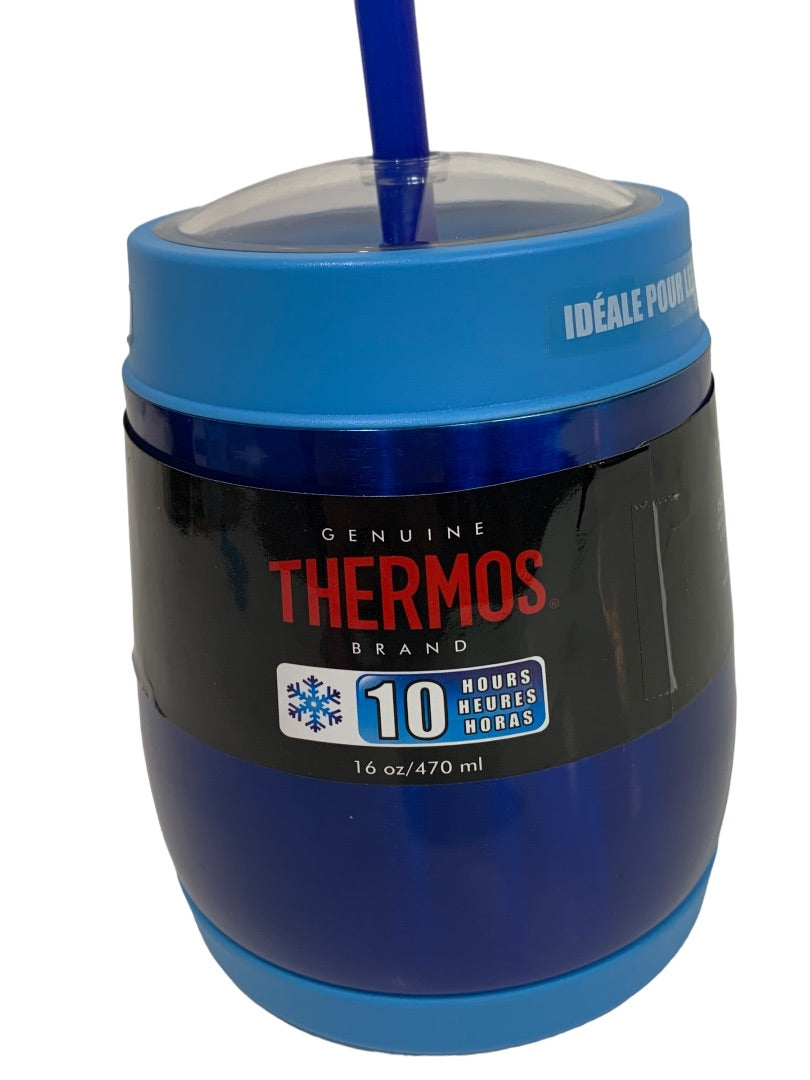 Thermos 16 oz. Vacuum Insulated Blue Stainless Steel Cold Dome Water Bottle with Straw