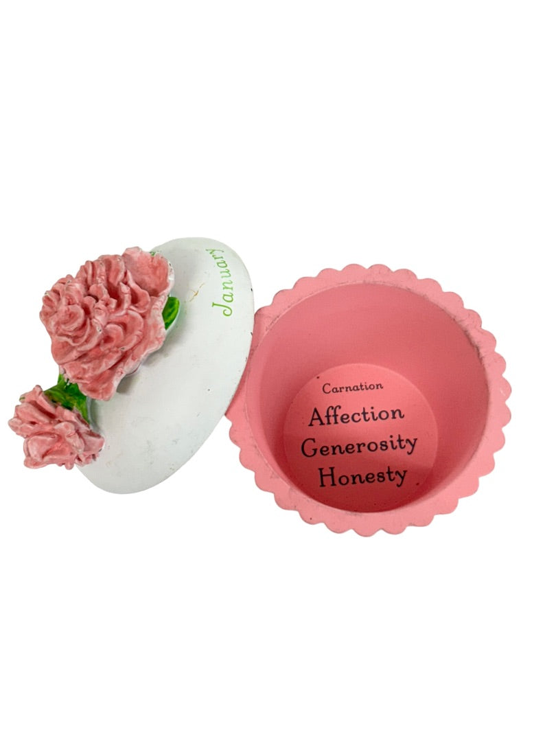 Hallmark January Carnation Trinket Box Ceramic Cupcake Carnation