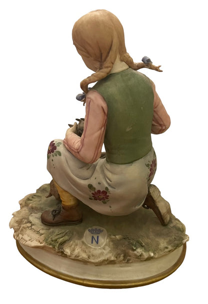 1977 Capodimonte Sandro Maggioni Girl Feeding Goat Figurine 6.5"