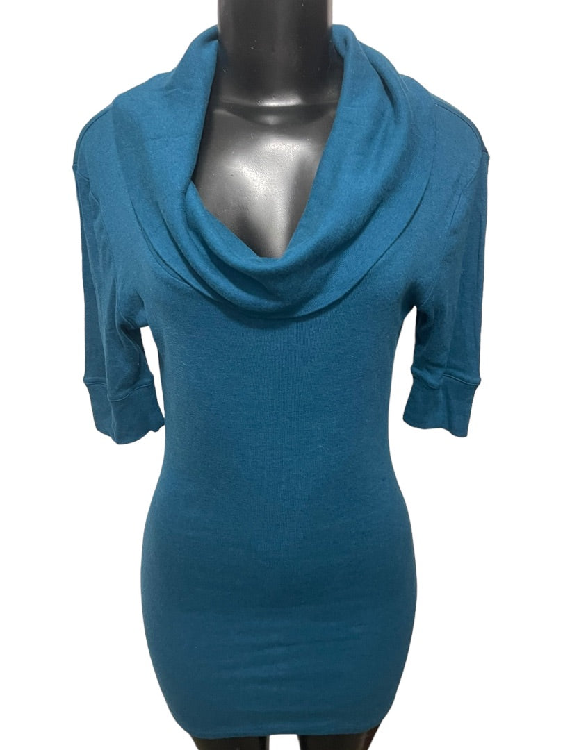 Medium Express Sexy Basic Half Sleeve TunicTop Cowl Neck Top Teal Soft Jersey Knit