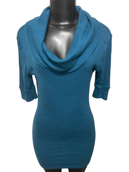 Medium Express Sexy Basic Half Sleeve TunicTop Cowl Neck Top Teal Soft Jersey Knit