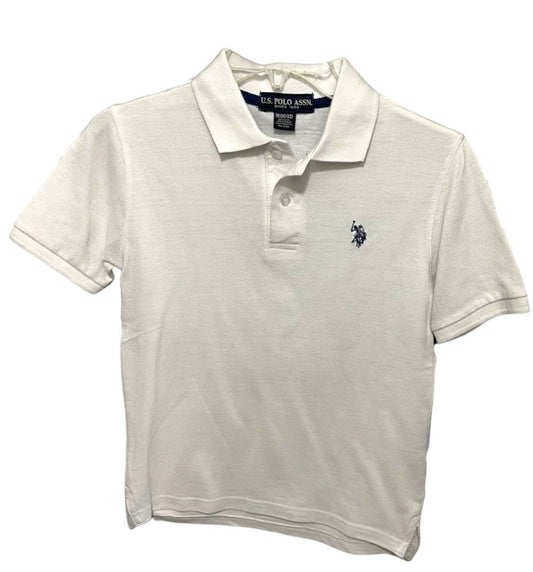 Medium (10/12) U.S. Polo Assn. Boys Cotton Blend Golf Shirt White New Short Sleeve