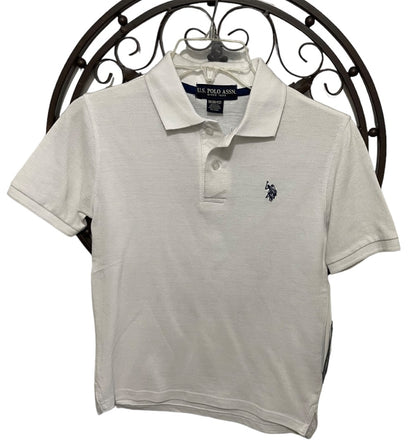 Medium (10/12) U.S. Polo Assn. Boys Cotton Blend Golf Shirt White New Short Sleeve