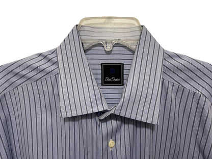 17.5 (32/33) David Donahue Mens Button Up Blue Stripe Dress Shirt 100% Cotton