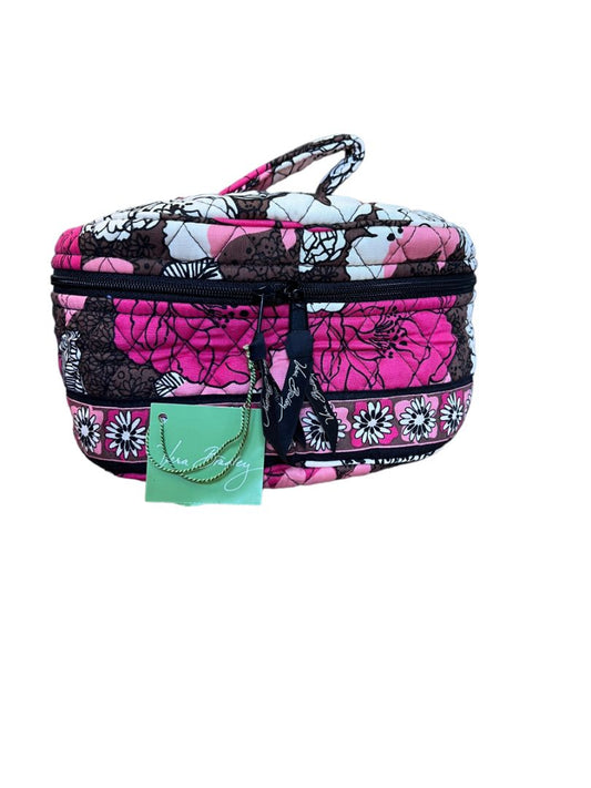 NWT Vera Bradley Travel Cosmetic Bag Zip Around Mocha Rouge Train Case