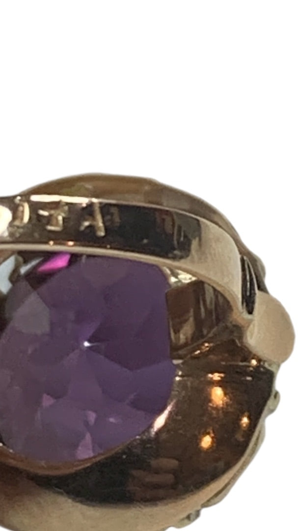 14k Yellow Gold Lab Created Round Amethyst Solitaire Ring Size 7.5