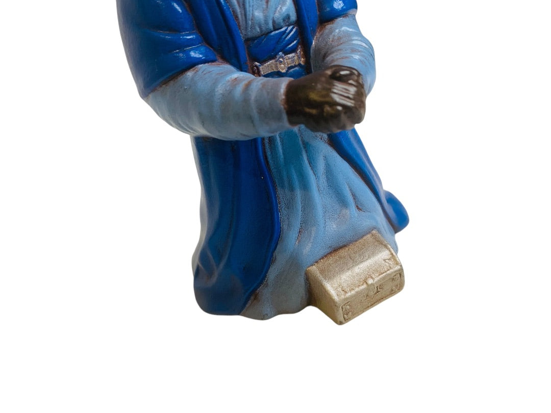 Handpainted Ceramic 1980s Nativity Figurine Wise Men Kneeling Balthazar 8"h