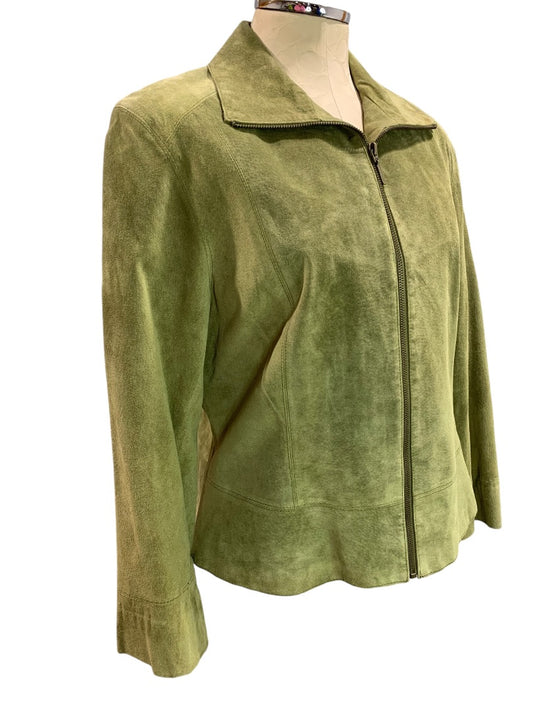 Large Uniform John Paul Richard Womens Full Zip Green Suede Fitted Jacket