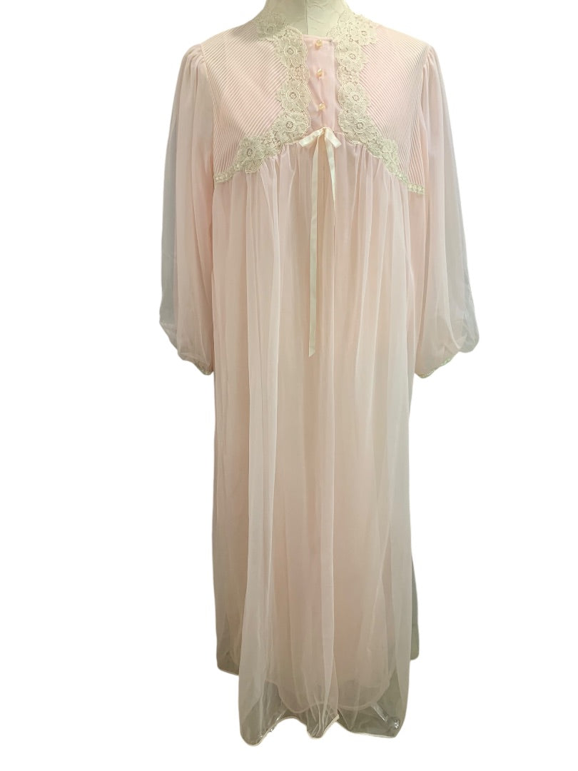 Large Gossard Artemis Pink Peignoir Chiffon Nightgown Robe Set 1960s Vintage