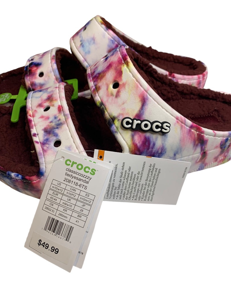 Crocs New Classic Cozy Tie Dye Sandal Mens Size 10 Womens 12 Garnet Fleece