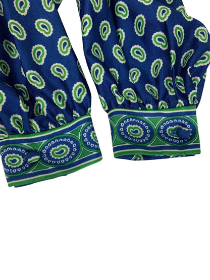 Small 1970s Mod Dress Go Go Blue Green Vintage Midi Mid Calf Union Label