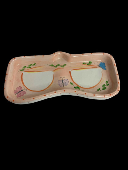 Bella Casa by Ganz Ceramic Eyeglass Holder Dish Pink Butterfly Floral