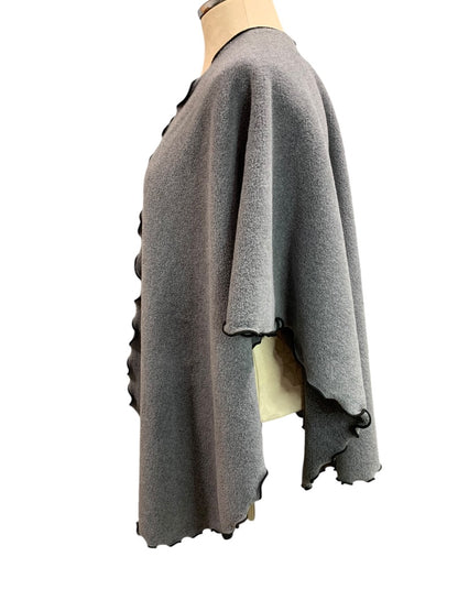 One Size Womens Gray Fleece Wrap Shawl Scarf Set Lettuce Edge Contrast