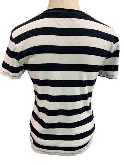 Large Tommy Hilfiger Womens Fitted Navy Blue White Striiped Tshirt