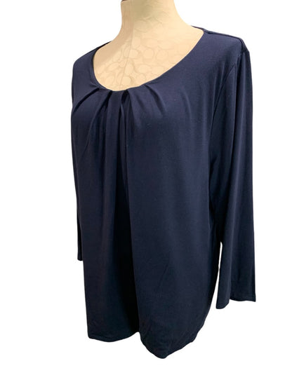 XL Talbots Womens Navy Blue Pullover Shirt Pleated Scoop Neck