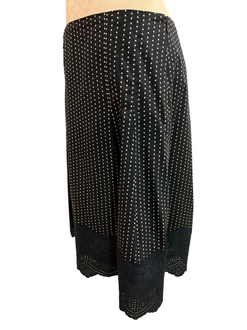 Size 6 Ann Taylor Womens A-Line Black Polka Dot Skirt Eyelet Hem