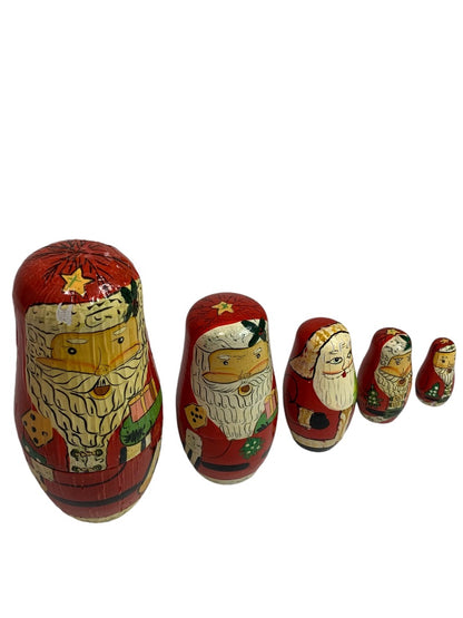 Vintage 1990s Santa Nesting Doll Matryoshka 5 Stacking Defects