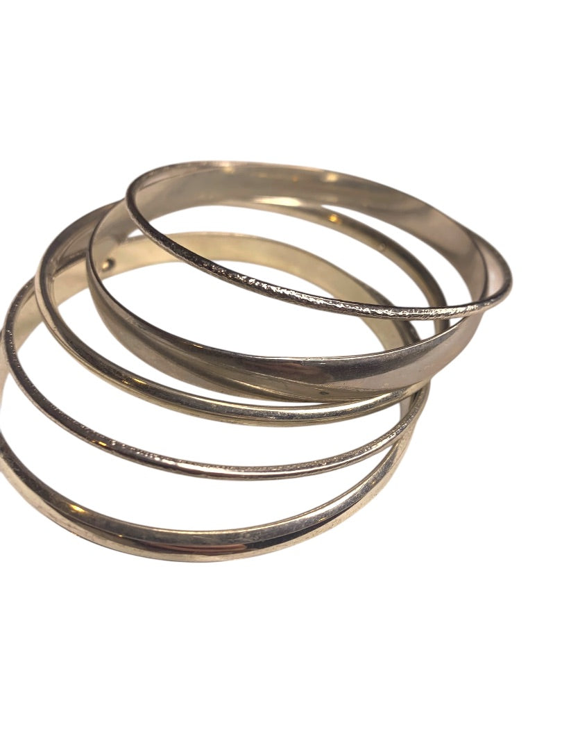 Set of 5 Silvertone Bangle Bracelets Assorted 2.75" Inside Diameter