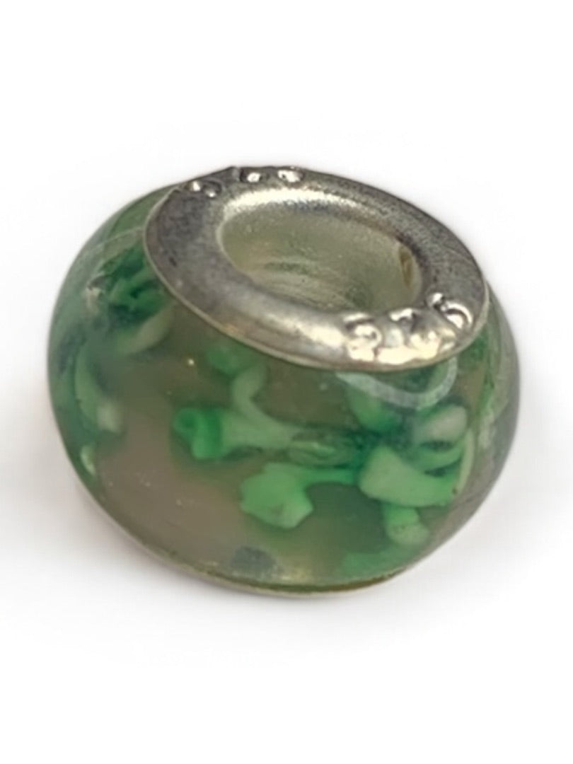 Slide Bead Green Clear Glass Charm Sterling Silver 925