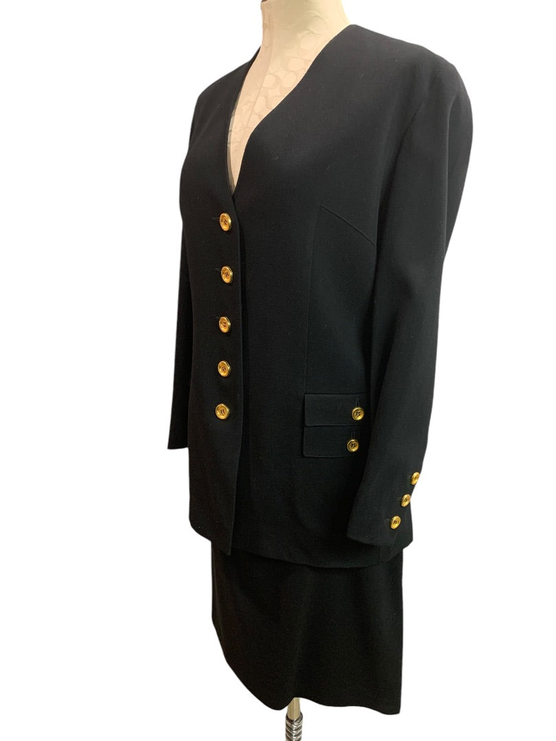 Size 46 (US 14) Sonia Rykiel France Womens Black Skirt Suit 1990s