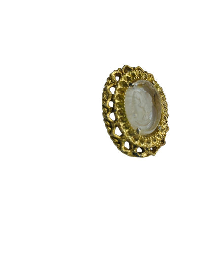 Salvage Clear Acrylic Cameo Goldtone Jewelry Piece Crafting