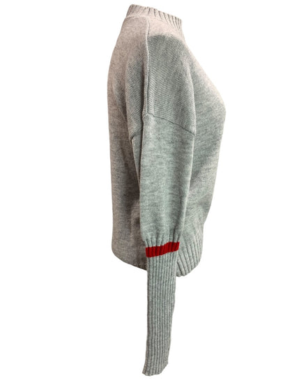 Small Gray Womens Sweater Fitted Forearm Stripe
