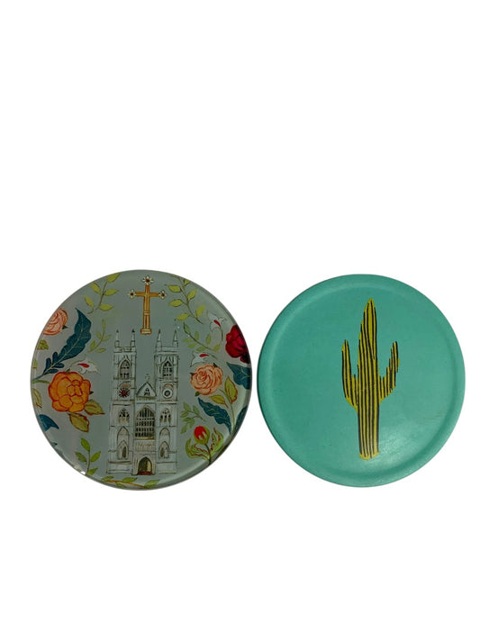 Set of 2 Drink Coasters 4 Inch Church Roses Cactus