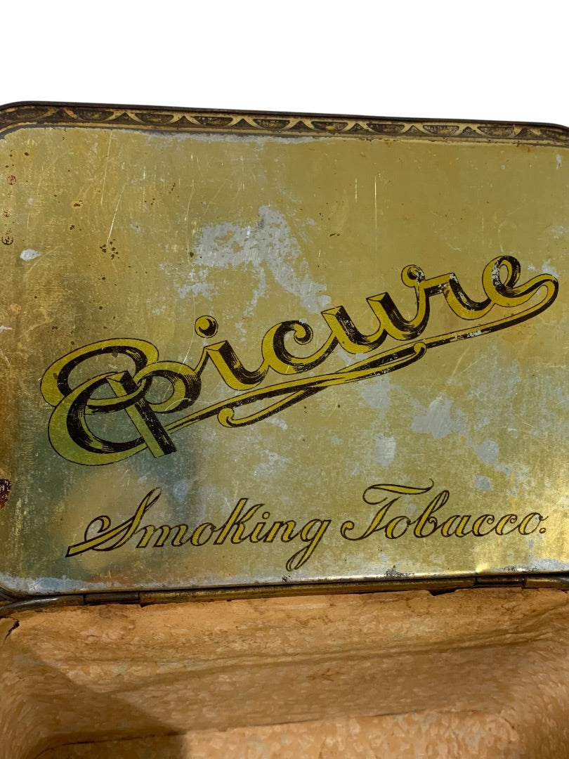 Antique Epicure Smoking Tobacco Hinged Tin Box US Tobacco Empty